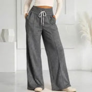 Women's Casual Wide Leg Sweatpants, Solid Color Drawstring Lounge Pants with Elastic Waist, Comfy Relaxed Fit Joggers for Daily Wear, Cozy Soft Fleece Athletic Loungewear