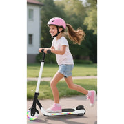 EOTVIA Kids Electric Scooter, Foldable with 3 Adjustable Handlebar Heights, Colorful LED Lights, 60W Motor, 5 Mile Range, White