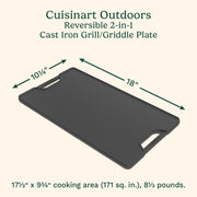 Cuisinart 2-in-1 Reversible Cast Iron Grill and Griddle Plate, Pre-Seasoned, 17.5 x 9.75 in