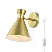 Safavieh Jordie LED Wall Sconce, Modern Brass Gold Iron Cone-Shaped Downlight with Glass Shade, 40W, 420 Lumens, SCN4143B