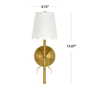 Home Decor Collection Sterling & Noble Cordless Rechargeable Brass Wall Sconce with Bow Motif and Fabric Scalloped Shade, Dimmable LED, Remote Control, 13 in, 16225