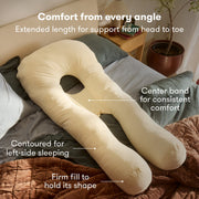 Frida Full Body Support Pregnancy Pillow, U-Shaped, Adjustable Head Support, Breathable Cooling Fabric, Taupe, 100002389