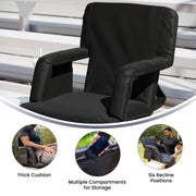 Flash Furniture Malta Fabric Stadium Chair, Portable Reclining Stadium Seats with Backpack Straps and Storage, Black, Pack of 2, 265 lb Capacity, FVFA090BK2