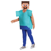 Disguise Minecraft Steve Costume for Boys, 3D-Constructed Top, Polyester Pants, Lightweight Half Mask, Adjustable Fit, Multicolor, Sizes S (6/7) and M (8)