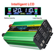 LVYUAN Power Inverter 3000W Continuous 6000W Peak Pure Sine Wave 12V DC to 110V AC Converter with 4 AC Outlets, 4 USB Ports, LCD Display, Remote Control, Green F-3000P