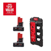 Milwaukee 48-11-2442PO M12 12-Volt Lithium-Ion XC Extended Capacity 4.0 Ah Battery Pack (2-Pack) W/PACKOUT Compact Wall Plate & M12 Battery Rack