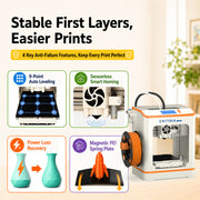 Entina Tina2C 3D Printer, Compact Mini FDM, 9-Point Auto Leveling, Quiet Operation, Orange