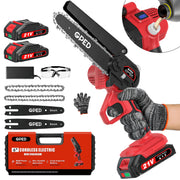 GPED Mini Chainsaw Cordless, 6 Inch, Dual 21V 2000mAh Batteries, Security Lock, Lightweight Handheld, Red