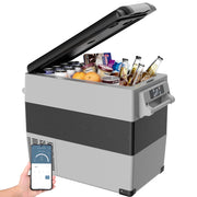 Simzlife 12V Electric Car Refrigerator, 59QT Dual Compartment, LCD Touch Screen, Bluetooth, Smart Battery Protection, Gray