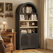 Bestier Pantry Storage Cabinet, 71 Inch Tall, 4-Tier Arched Bookshelves, 3 Adjustable Shelves, 2 Soft-Close Doors, Black