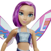 Playmates Toys Winx Club Tecna Fairy Doll, 10.5 in, Glitter Purple Outfit, Removable Digital Wings, Stylable Hair, 57816