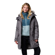Columbia Suttle Mountain Women's Long Insulated Jacket, Water-Repellent, Omni-Heat Reflective Lining, Sherpa-Lined Hood, City Grey, Large, 179975