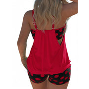 Astlbim Plus Size Two Piece Tankini Swimsuit with Red Tropical Palm Print, Adjustable Straps, High Waist Swim Shorts