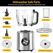 TINANA 6-in-1 Food Processor, 1000W Motor, 10-Cup BPA-Free Bowl, Multifunctional Slicer, Shredder, Dough Mixer, Silver