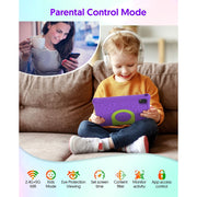FITIFUN Kids Tablet M10, 10.1 Inch HD Display, Android 15, Quad-Core Processor, 12GB RAM, 64GB Storage, 1TB Expandable, 6000mAh Battery, Purple
