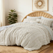 U by Bedsure Tufted Boho Comforter Set, Embroidered Farmhouse Shabby Chic Design, Beige, Queen, 3 Pieces