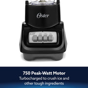 Oster Turbo Countertop Blender, 750-Watt Motor, 54-oz Glass Jar, Stainless Steel Blades, 5-Speed, Black, 2254505