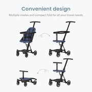 Dream On Me Coast Rider Travel Stroller, Lightweight Aluminum Frame, Compact Book-Folding Design, Adjustable Handlebar, Soft-Ride Wheels, Converts to Rider and Scooter, Navy, 365-NAVY