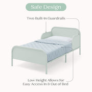 Delta Children Magic Magnet Toddler Bed with Customizable Magnets, Built-In Book Storage, Metal Frame, Safety Guardrails, Sage