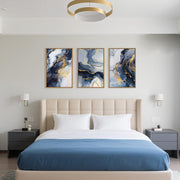 TOARTi Blue Abstract Framed Canvas Wall Art Set, Blue and Gold Modern Aesthetic, 16x24 in