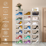 DAYOOH Transparent Plastic Shoe Storage Box with Magnetic Door, Stackable Sneaker Organizer, 2 Pack