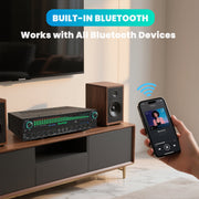 Starklok 1200W Surround Stereo Receiver, Bluetooth 5.3, 5.1 Channel, Optical and Coaxial Inputs, Black