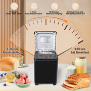 KBS MBF-070 IC 20-in-1 Fully Automatic Bread Maker Machine with Ice Cream Menu, 15-Hour Delay Timer, Black
