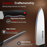 Astercook K15016P Knife Set, 15 Pieces Kitchen knives Set with Built-in Sharpener, High Carbon German Stainless Steel Chef Knife Block Sets, Sharp & Rust Resistant Dishwasher Safe, Black