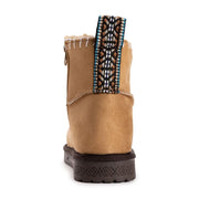 MUK LUKS Women's Truvie Faux Suede Cozy Ankle Bootie, Wide Width, Zip Closure, Beige