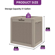 Uforic 35 Gallon Resin Outdoor Deck Box, Lockable Waterproof UV Resistant Storage Container with Rattan Textured Finish, Light Brown