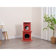 Vibrant Life 3-Level 32.3 in High Dynamic Hideaway Cat Condo with Sisal Scratching Mat, Removable Soft Pads, Teaser Toys, Red