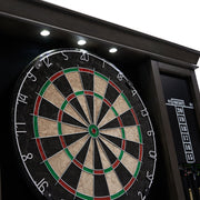 Barrington Billiards Palmer Wood Dartboard Cabinet with LED Lighting, 18-Inch Self-Healing Bristle Dartboard, Steel Tip Dart Set, Wall Mount, Indoor Game Room, DB410Y20040