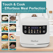 Bluebow Digital Rice Cooker, 6-Cup/2.1QT Small Rice Maker, 10 Presets, White