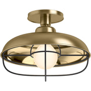 Kohler Modern Farm 12in Wide 1 Light Semi-Flush Ceiling Light, Modern Brushed Gold, Art Deco Style, Dimmable, Candelabra Base, 23670-FM01-BGL