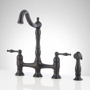 Signature Hardware SH349722MB Delacour 1.75 GPM Double Handle Bridge Kitchen Faucet with Side Spray - Matte Black