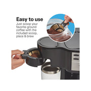 Hamilton Beach 47650 2-Way Programmable Coffee Maker, Single-Serve and 12-Cup Pot, Stainless Steel, Glass Carafe