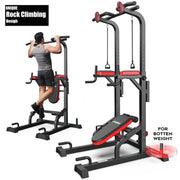 LNOW Multifunction Power Tower with Incline Bench, Rock Climbing Grip, Adjustable Height, Steel Frame, Black, 480 lbs C72201