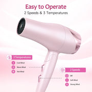 Morfone 10CFJGUSL-LBL Hair Dryer, Negative Ionic Technology, 3 Heat Levels, 2 Speed Settings, Pink