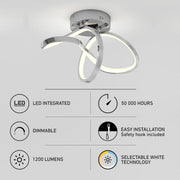 Artika Loop Flush Mount Ceiling Light, 3 CCT Selectable White, Integrated LED, Dimmable, 1200 Lumens, Modern Infinity-Loop Design, Chrome Finish