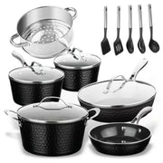 Gotham Steel 15-Piece Non-Stick Hammered Ceramic Cookware Set, Ceramic Cookware Set with Utensils, Pots and Pans for Cooking, Non-Toxic Cookware Set, Oven/Dishwasher Safe, Black