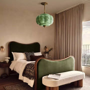 Arturesthome Eloise Scallop Milk Glass Pendant Ceiling Light, Green Yellow, Dimmable, 14.96 in