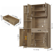 Hiphuta 71 Farmhouse Kitchen Pantry Storage Cabinet, Freestanding Hutch with Doors and Drawer, Shelves