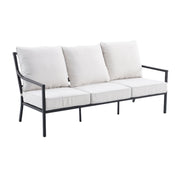 My Texas House Cambria X-Back Outdoor Steel Sofa with Off-White Cushions, Black Frame, Seating for 3