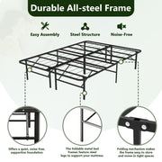 HAIMULI Full Metal Foldable Bed Frame, Heavy Duty Steel Platform, 1300 lb Capacity, Black, Full Size