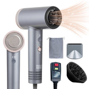 PhiloDeco YJ-710A Ionic Hair Dryer, 1400W, 110000 RPM Motor, 500 Million Negative Ions, Fast-Drying with Diffuser & Nozzle, Lightweight Gray