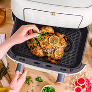 Made By Gather Beautiful 9 Qt TriZone Dual Basket Air Fryer with EverGood Ceramic Nonstick Coating, Touchscreen Control, White Icing, 1200W, 29063