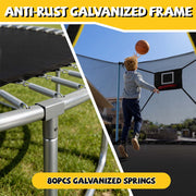 Mersco 14ft Backyard Trampoline with Galvanized Steel Frame, Enclosure Net, Basketball Hoop, Blue