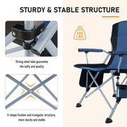HoneiLife 2 Pack Folding Camping Chair, Heavy Duty Portable Outdoor Chair with Oversized Seat, Cup Holder, Carry Bag, Blue