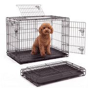 Foldable Metal Wire Dog Crate for Small Dogs, Dual-Door Access with Secure Sliding Latch, Black Finish, 13