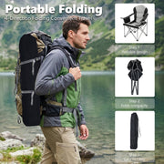 Edx Heavy Duty Camping Chair, 500 lb Capacity, Oversized Extra Wide, Padded High Back with Adjustable Lumbar Support, Folding Steel Frame, Portable Outdoor Chair with Cup Holder, Black Gray